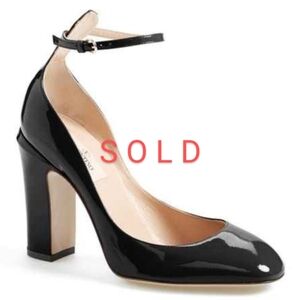 Valentino Garavani Tango Black Patent Leather Ankle-HaloStrap Block Heel EUR 37